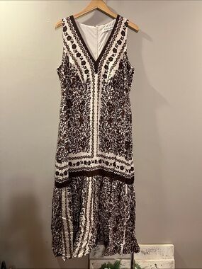 Taylor Brown and Ivory Floral V-Neck Tiered Maxi Dress